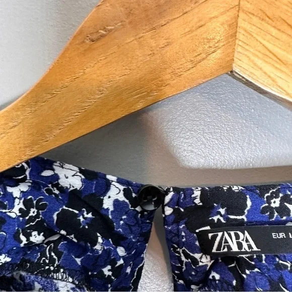 Zara Navy Blue Black White Floral Mini Dress - Picture 4 of 7